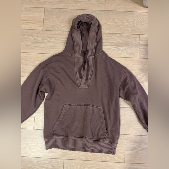 Aerie Down to Earth oversized Henley sweatshirt hoodie brown size medium - Picture 2 of 10
